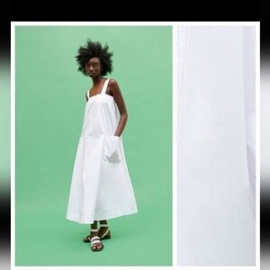 Zara Midi White Topstitched Dress Sz LG